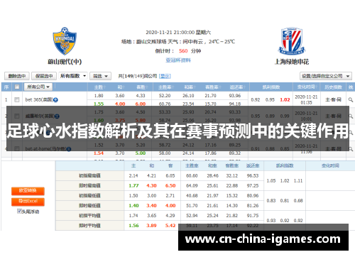 足球心水指数解析及其在赛事预测中的关键作用